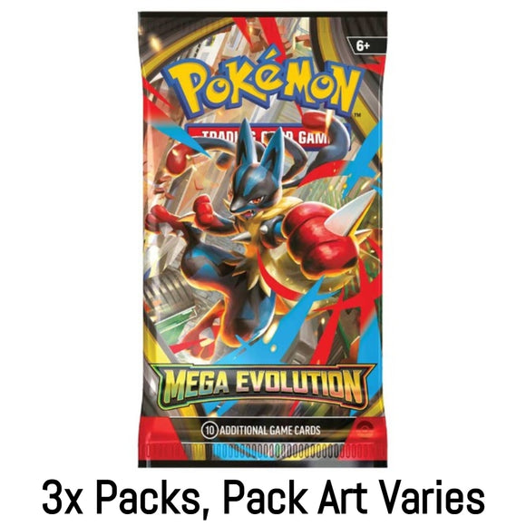 3x Packs, Mega Evolution (Base) Pokemon TCG Booster (Pack Art Varies)