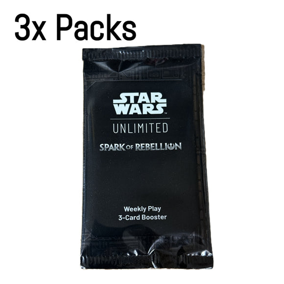 3x Packs, Spark of Rebellion Star Wars Unlimited TCG Weekly Play 3 Card Booster