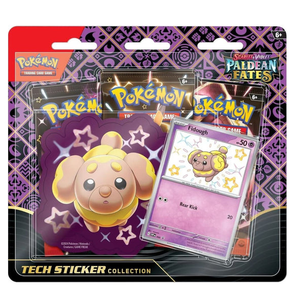 Paldean Fates Shiny Fidough Pokemon S&V Tech Sticker Collection 3-Pack