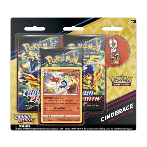Crown Zenith Cinderace Promo Pokemon TCG Pin Collection Booster 3-Pack