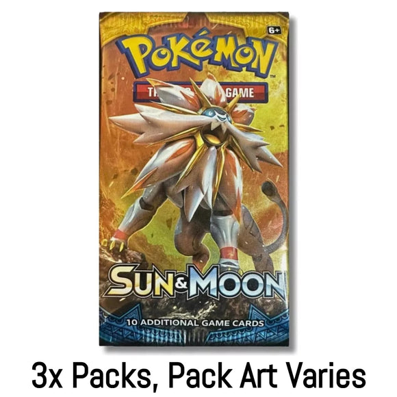 3x Packs, Sun & Moon (Base) Pokemon TCG Booster (Pack Art Varies)