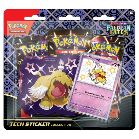 Paldean Fates Shiny Greavard Pokemon S&V Tech Sticker Collection 3-Pack