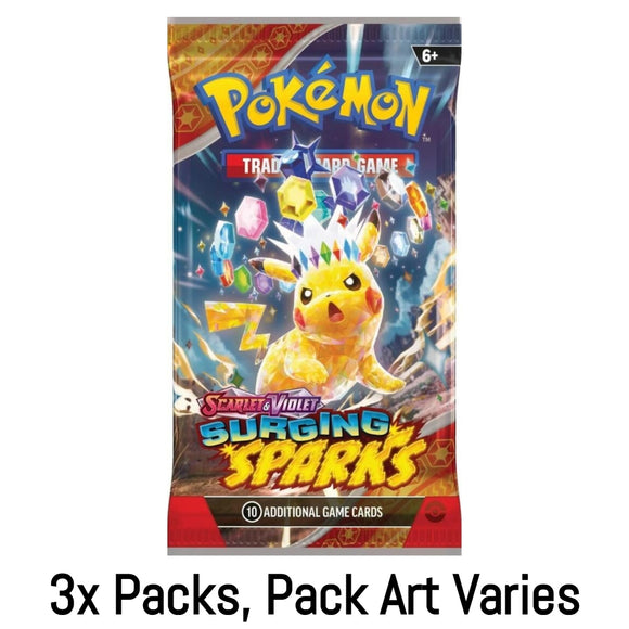 3x Packs, Surging Sparks S&V Pokemon TCG Booster (Pack Art Varies)